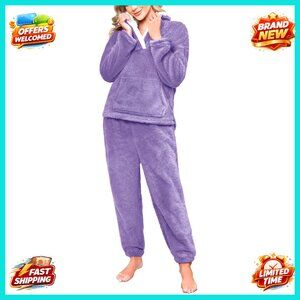 Women's Fluffy Fleece Pajama Set Plush Pullover Pants Cozy Loungewear Sleepwear
